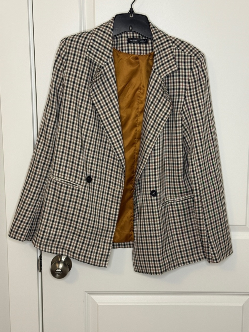 SHEIN Women's Checked Blazer Jacket in Black & Cream